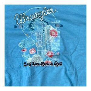 Wrangler Womens Cropped Graphic Tee XXL Blue Cotton "Long Live Rock & Roll" NEW